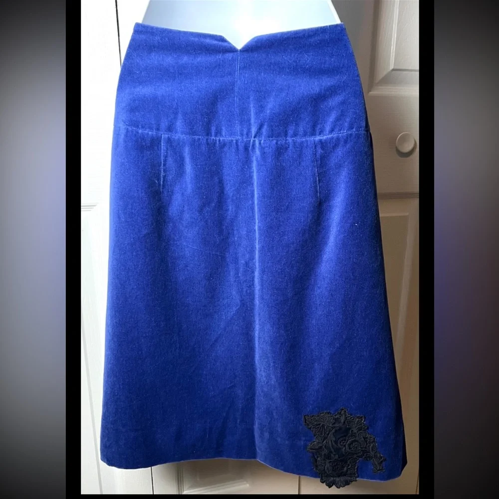 ELEVENSES Anthropologie Skirt Lace Beaded NWT Blue Velvet Corduroy Lined
